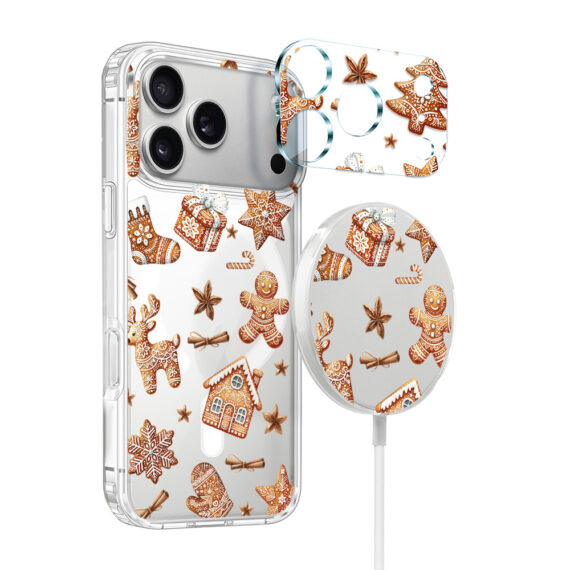 Zestaw do iPhone 17 Pro etui, szkło na aparat, ładowarka z osłoną, magia pierniczków