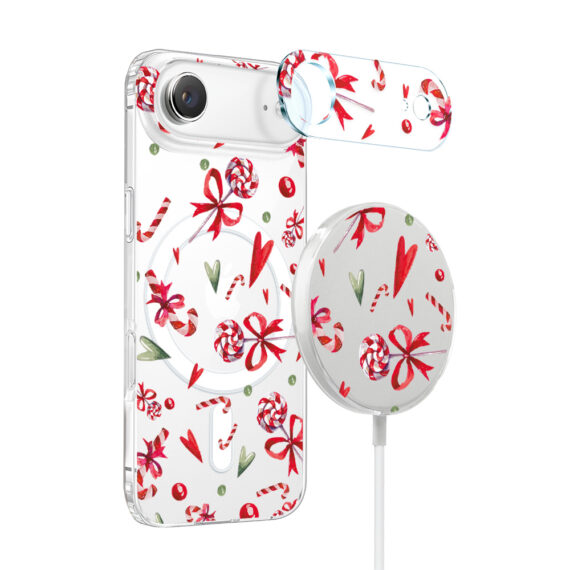 Zestaw do iPhone Air: etui, szkło na aparat, ładowarka z osłoną, cukierki świąteczne Airniebieskie k