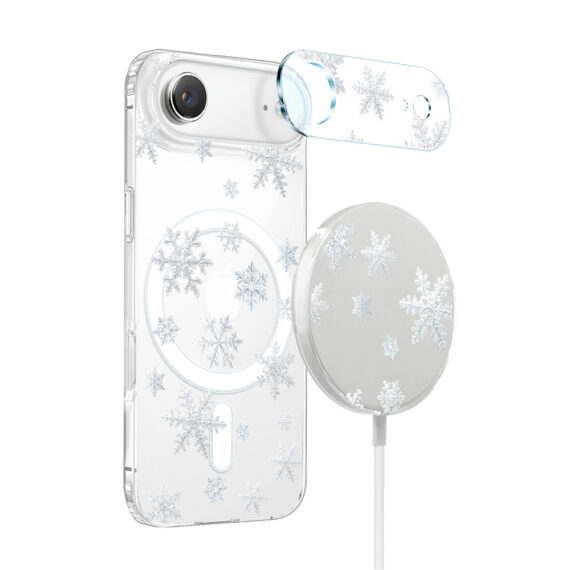 Zestaw do iPhone Air etui, szkło na aparat, ładowarka z osłoną, delikatne płatki śniegu zestaw