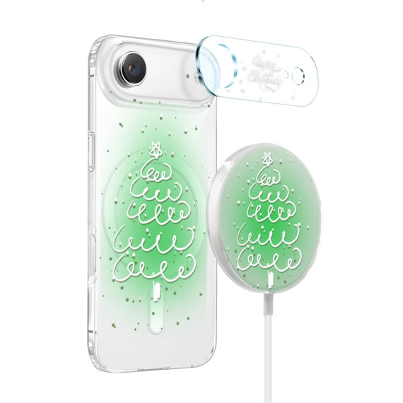 Zestaw do iPhone Air: etui, szkło na aparat, ładowarka z osłoną, malowana choinka na zielonym świetle Airniebieskie k