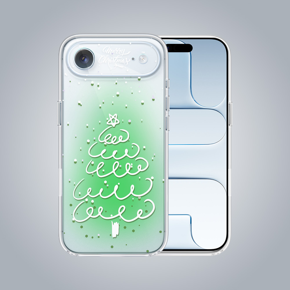 Zestaw do iPhone Air: etui, szkło na aparat, ładowarka z osłoną, malowana choinka na zielonym świetle ip air-1