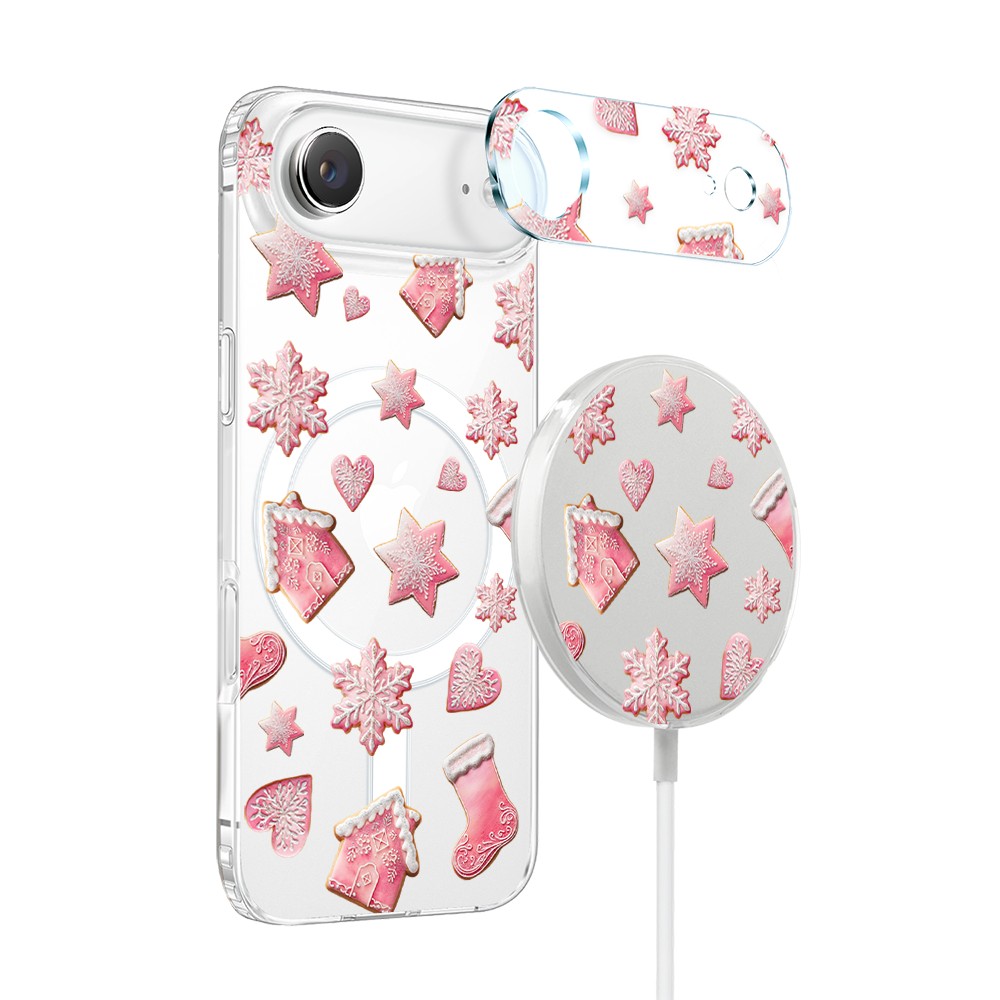 Zestaw do iPhone Air: etui, szkło na aparat, ładowarka z osłoną, różowe pierniczki