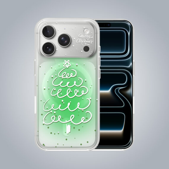Zestaw etui do iPhone 17 Pro Max, szkło na aparat, ładowarka magnetyczna z etui, malowana choinka na zielonym świetle etui