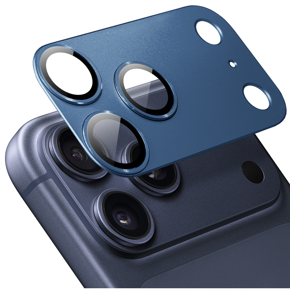 iPhone 17 Pro Max gładka metalowa osłona na cały panel aparatu, wbudowane szkła 9H, granatowa