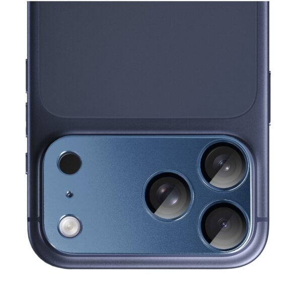 iPhone 17 Pro Max gładka metalowa osłona na cały panel aparatu, wbudowane szkła 9H, granatowa popra