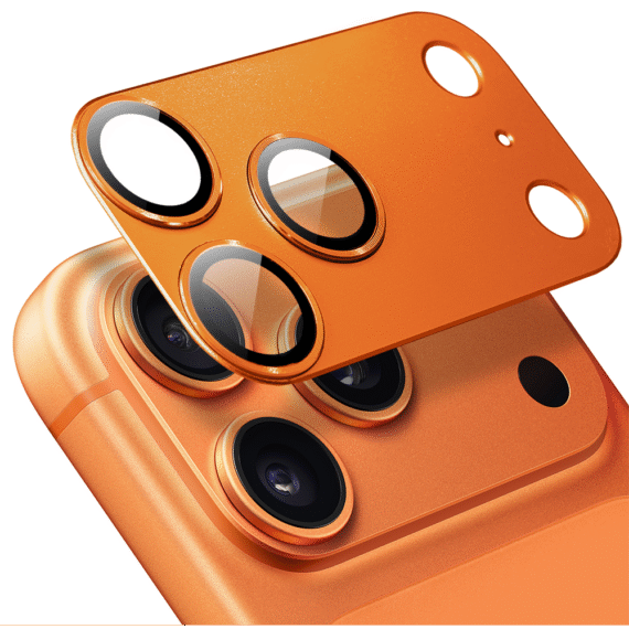 iPhone 17 Pro Max gładka metalowa osłona na cały panel aparatu, wbudowane szkła 9H, pomarańczowa (1)