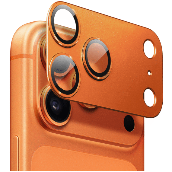 iPhone 17 Pro Max gładka metalowa osłona na cały panel aparatu, wbudowane szkła 9H, pomarańczowa (4)