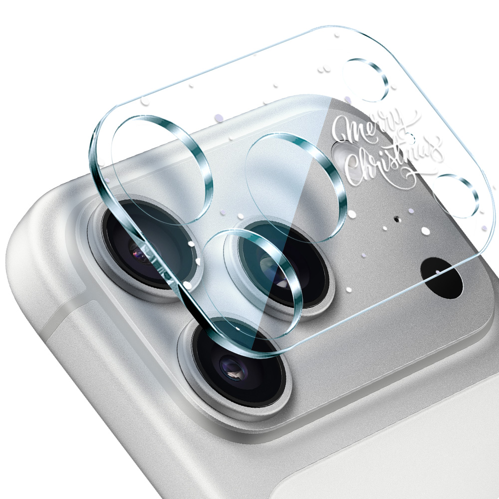iPhone 17 Pro Max pełne szkło hartowane na cały aparat, kamerę z napisem Merry Christmas