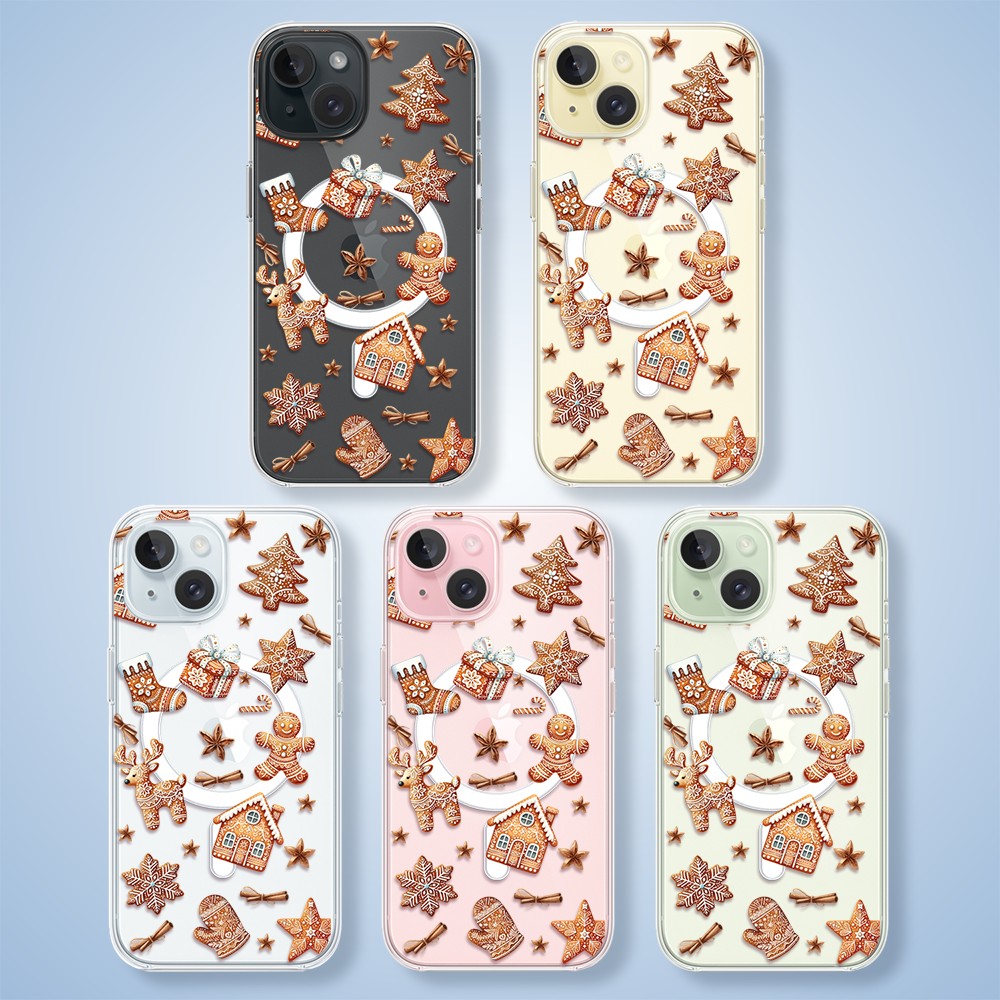 ip 15-1Etui do iPhone 15 z MagSafe, magia pierniczków, przeźroczyste Etui do iPhone 15 z MagSafe, magia pierniczków, przeźroczyste