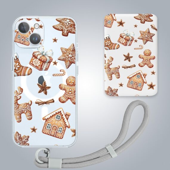 ip 15-5Zestaw do iPhone 15 Plus gr etui, szkło na aparat, power bank, magia pierniczków