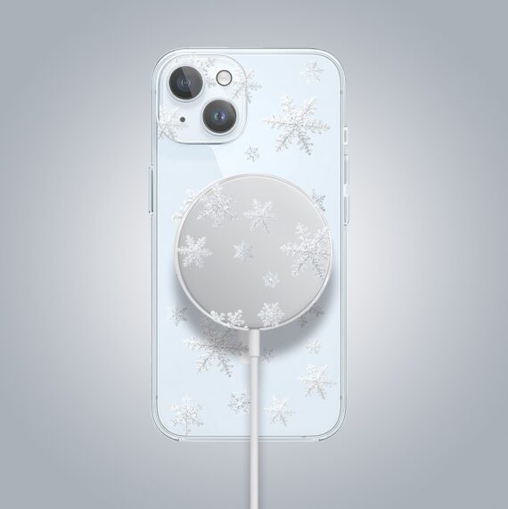 ip 15 kopiaZestaw do iPhone 15: etui, szkło na aparat, ładowarka z osłoną, delikatne płatki śniegu