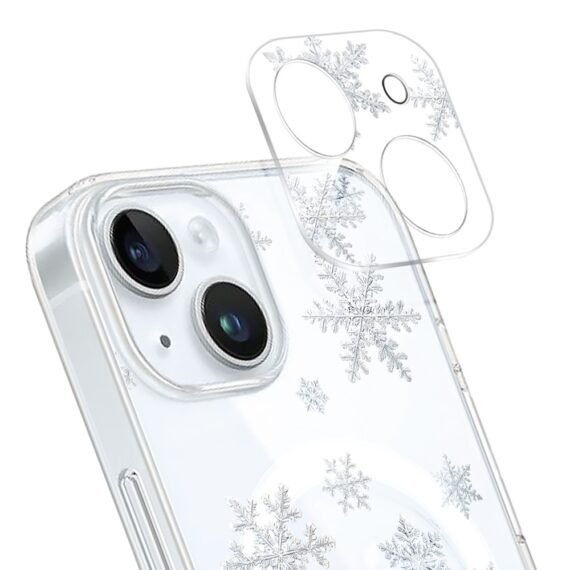 ip 15Zestaw do iPhone 15: etui, szkło na aparat, ładowarka z osłoną, delikatne płatki śniegu