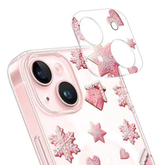 ip 15Zestaw do iPhone 15: etui, szkło na aparat, ładowarka z osłoną, różowe pierniczki