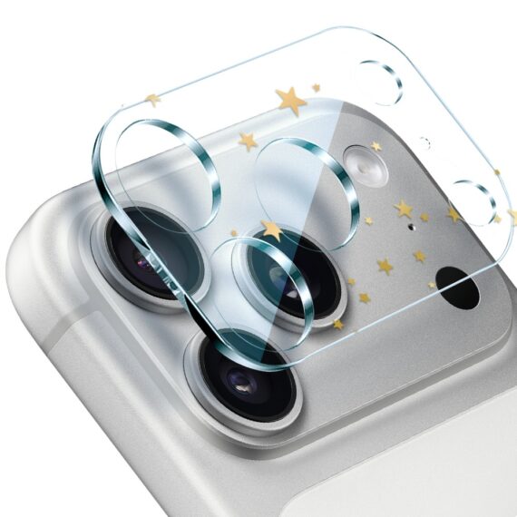 17 pro-1iPhone 17 Pro Max pełne szkło hartowane na cały aparat, kamerę, złote gwiazdki