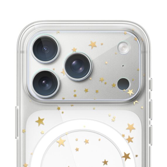 17 pro-2Zestaw do iPhone 17 Pro etui, szkło na aparat, power bank, złote gwiazdki doorbione