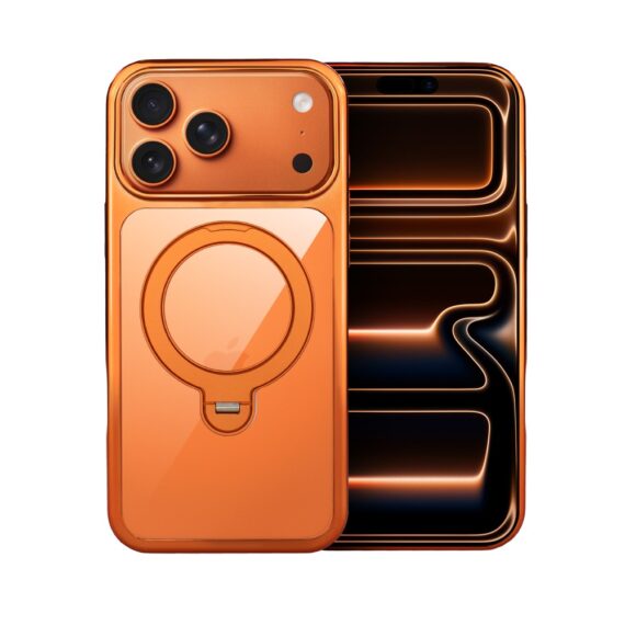 Artboard 1Etui do iPhone 17 Pro Max Slim Magsafe Stand, twarde z podstawką, pomarańczowe