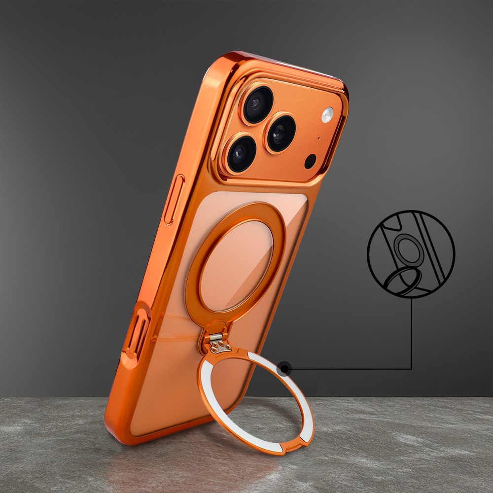 Artboard 2Etui do iPhone 17 Pro Max Slim Magsafe Stand, twarde z podstawką, pomarańczowe