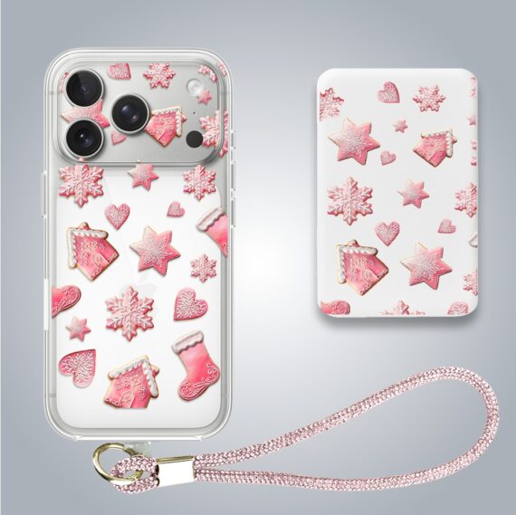 Artboard 2Zestaw do iPhone 17 Pro Max: etui, szkło na aparat, power bank, różowe pierniczki