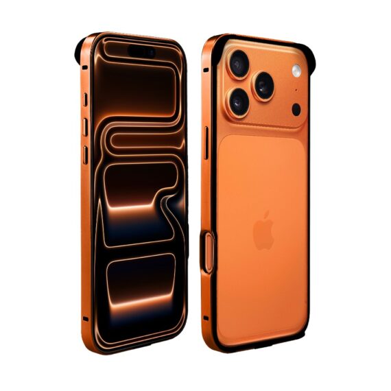 Bumper do iPhone 17 Pro Max, Metal Slim, metalowa ramka ochronna, pomarańczowy (5)