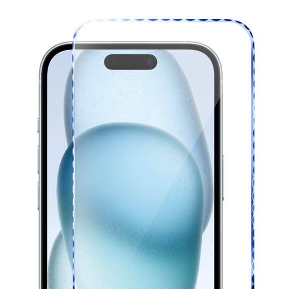 Diamond Cut, twarde szkło z ozdobną diamentową ramką do iPhone 15, niebieskie (1)