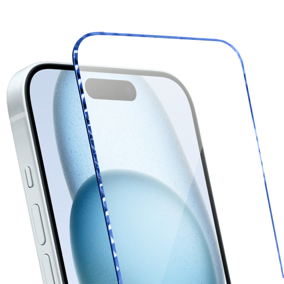 Diamond Cut, twarde szkło z ozdobną diamentową ramką do iPhone 15, niebieskie (3)