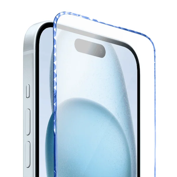 Diamond Cut, twarde szkło z ozdobną diamentową ramką do iPhone 15, niebieskie, nowe (4)