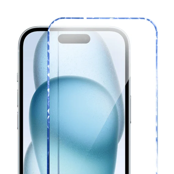 Diamond Cut, twarde szkło z ozdobną diamentową ramką do iPhone 15, niebieskie, nowe (5)