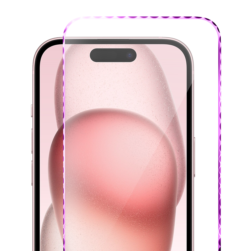 Diamond Cut, twarde szkło z ozdobną diamentową ramką do iPhone 15, różowe (1)