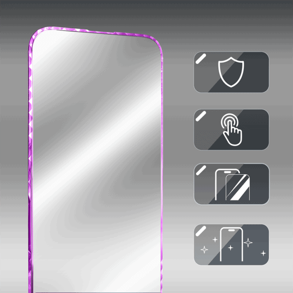 Diamond Cut, twarde szkło z ozdobną diamentową ramką do iPhone 15, różowe, nowe (1)