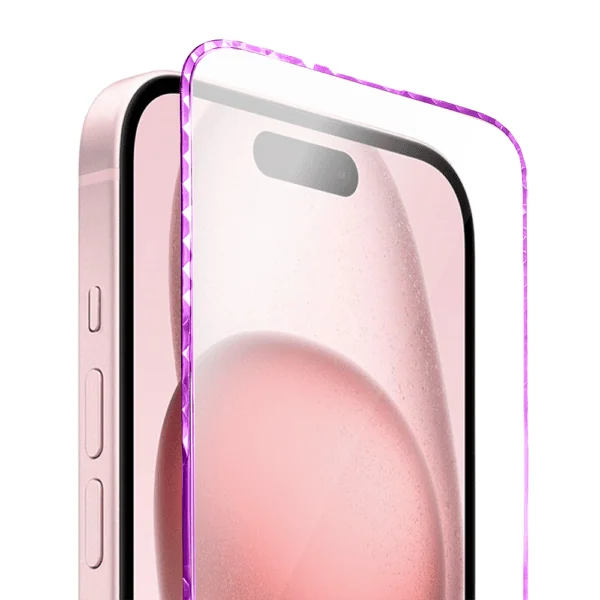 Diamond Cut, twarde szkło z ozdobną diamentową ramką do iPhone 15, różowe, nowe (2)