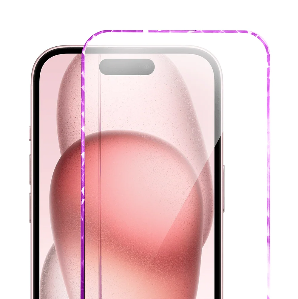 Diamond Cut, twarde szkło z ozdobną diamentową ramką do iPhone 15, różowe, nowe (3)