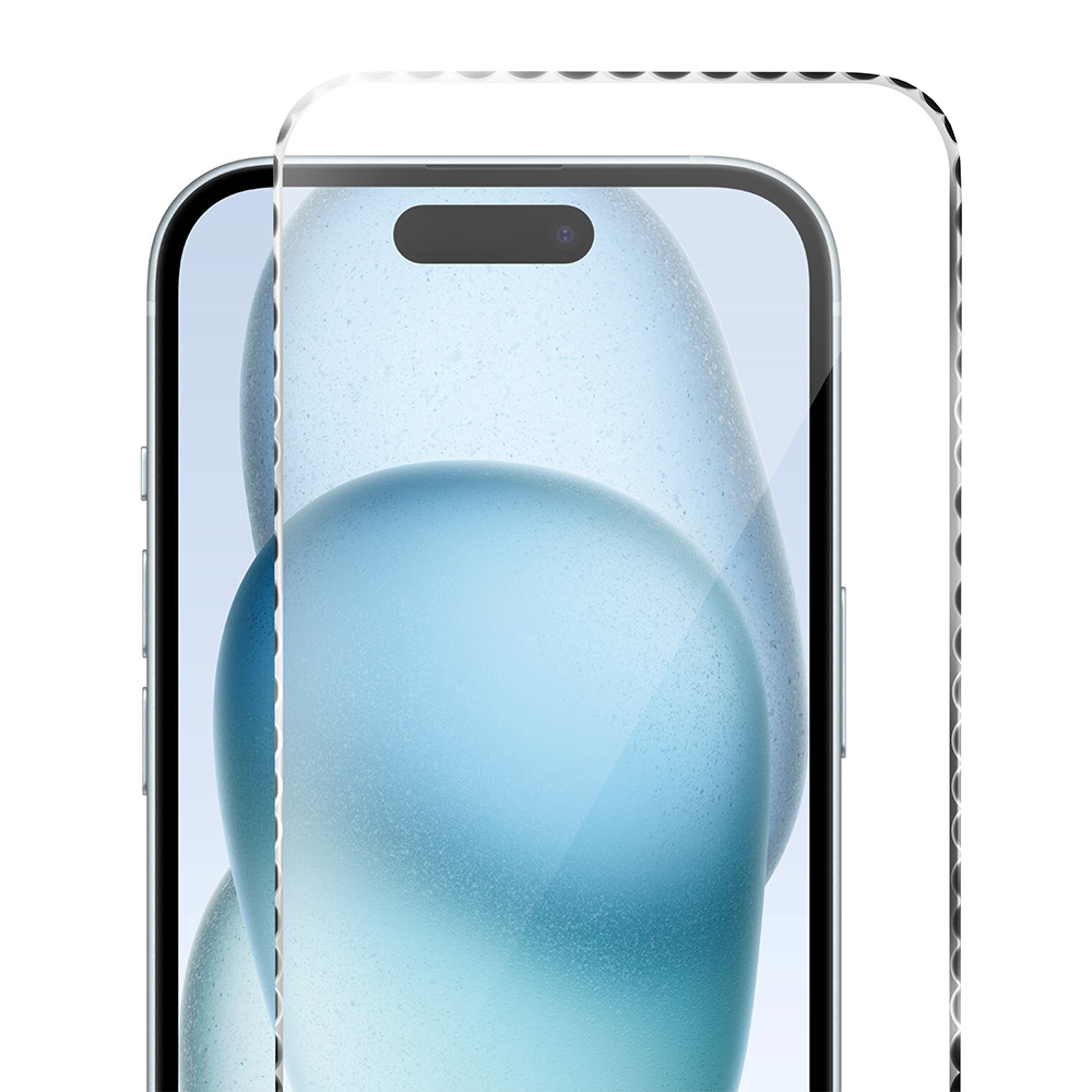 Diamond Cut, twarde szkło z ozdobną diamentową ramką do iPhone 15, srebrne (5)