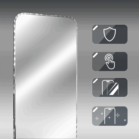 Diamond Cut, twarde szkło z ozdobną diamentową ramką do iPhone 15, srebrne, nowe (3)