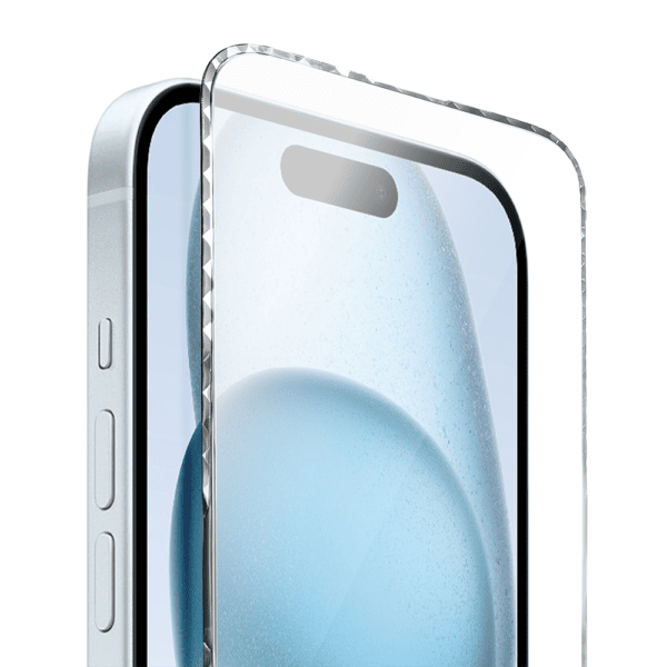 Diamond Cut, twarde szkło z ozdobną diamentową ramką do iPhone 15, srebrne, nowe (4)