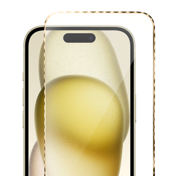 Diamond Cut, twarde szkło z ozdobną diamentową ramką do iPhone 15, złote (1)