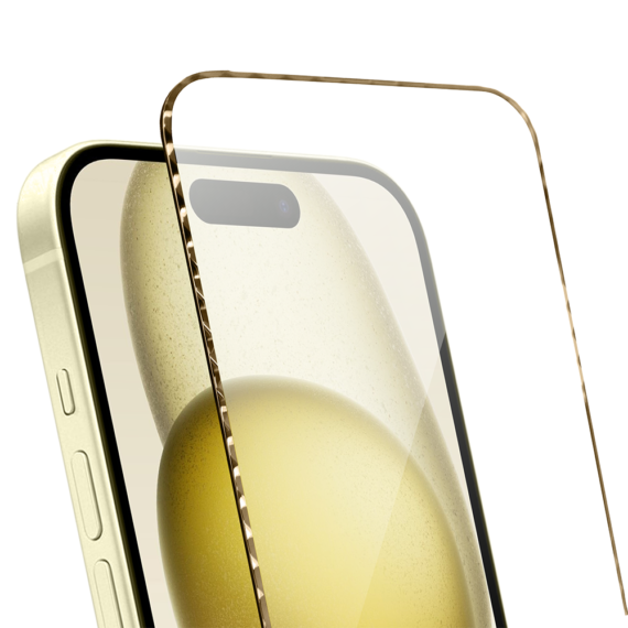 Diamond Cut, twarde szkło z ozdobną diamentową ramką do iPhone 15, złote (3)