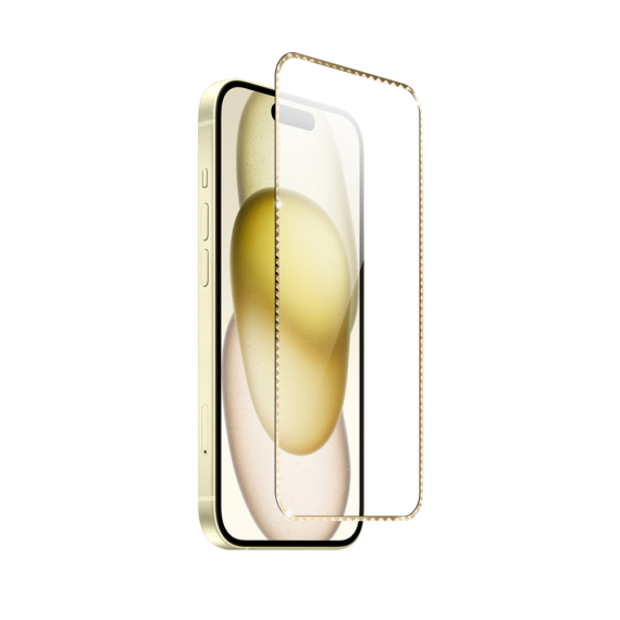 Diamond Cut, twarde szkło z ozdobną diamentową ramką do iPhone 15, złote (4)