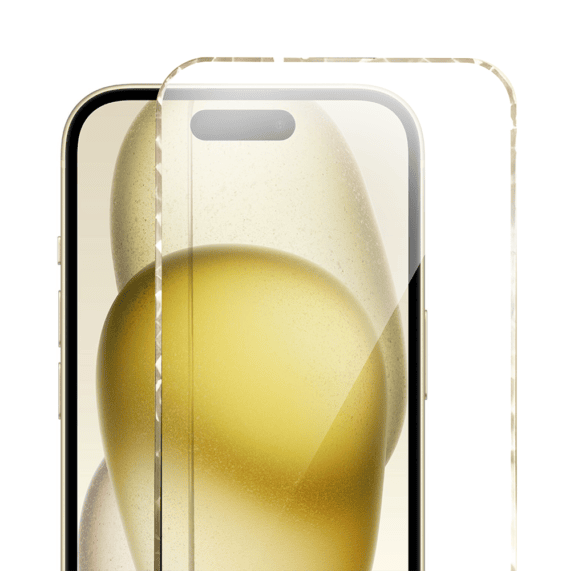 Diamond Cut, twarde szkło z ozdobną diamentową ramką do iPhone 15, złote, nowe (1)