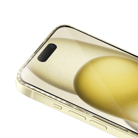 Diamond Cut, twarde szkło z ozdobną diamentową ramką do iPhone 15, złote, nowe (3)