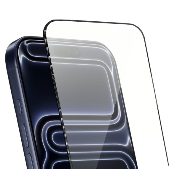 Diamond Cut, twarde szkło z ozdobną diamentową ramką do iPhone 17 Pro Max, czarne (4)