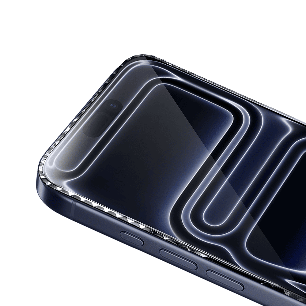 Diamond Cut, twarde szkło z ozdobną diamentową ramką do iPhone 17 Pro Max, czarne nowe (2)