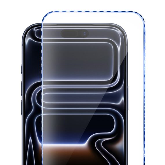 Diamond Cut, twarde szkło z ozdobną diamentową ramką do iPhone 17 Pro Max, niebieskie (1)