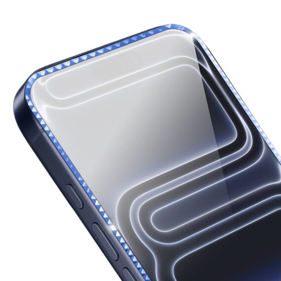 Diamond Cut, twarde szkło z ozdobną diamentową ramką do iPhone 17 Pro Max, niebieskie (2)