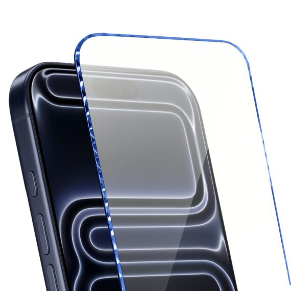 Diamond Cut, twarde szkło z ozdobną diamentową ramką do iPhone 17 Pro Max, niebieskie (3)