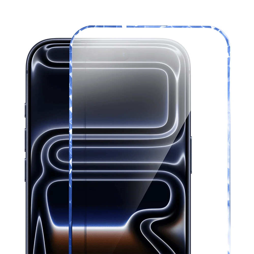 Diamond Cut, twarde szkło z ozdobną diamentową ramką do iPhone 17 Pro Max, niebieskie, nowe ( (4)
