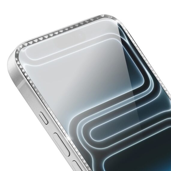 Diamond Cut, twarde szkło z ozdobną diamentową ramką do iPhone 17 Pro Max, srebrne (3)