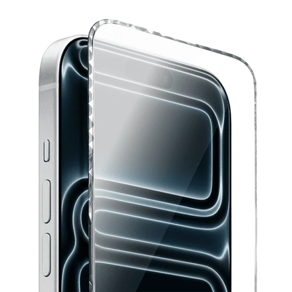 Diamond Cut, twarde szkło z ozdobną diamentową ramką do iPhone 17 Pro Max, srebrne, nowe (4)