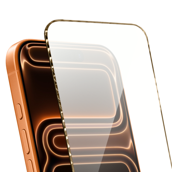 Diamond Cut, twarde szkło z ozdobną diamentową ramką do iPhone 17 Pro Max, złote (3)