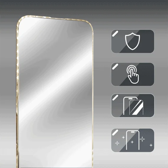 Diamond Cut, twarde szkło z ozdobną diamentową ramką do iPhone 17 Pro Max, złote, nowe (4)