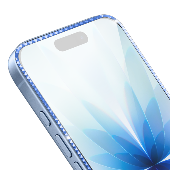 Diamond Cut, twarde szkło z ozdobną diamentową ramką do iPhone 17, niebieskie (2)